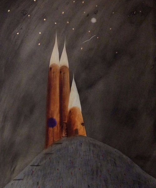 “The Three Towers Of Aegean At Midnight” 77x102x2cm by Black Beret