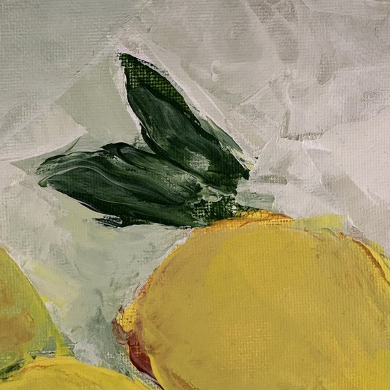 Still life bright lemons fruits palette knife