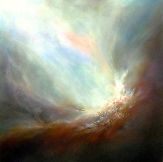 FORCE OF NATURE (LARGE SEASCAPE/LANDSCAPE ABSTRACT OIL PAINTING ON  QUALITY GALLERY WRAPPED CANVAS 32" X 32" X 2")