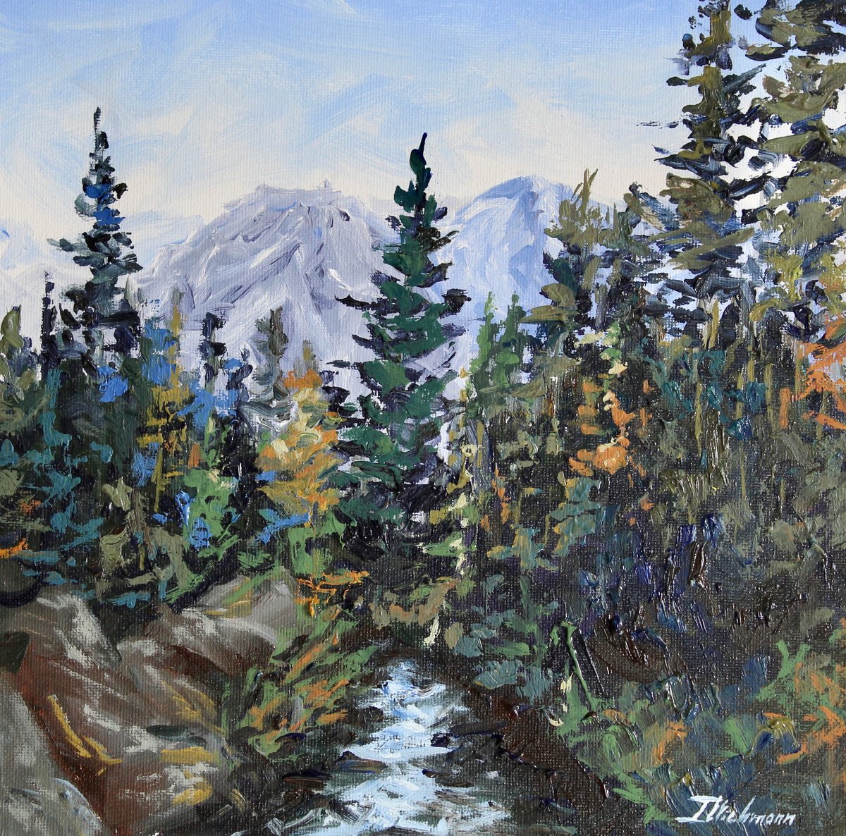 Impressionistic Landscape Oil Painting By Liza Illichmann, 10 X 10", Morning Haze, Original Artwork