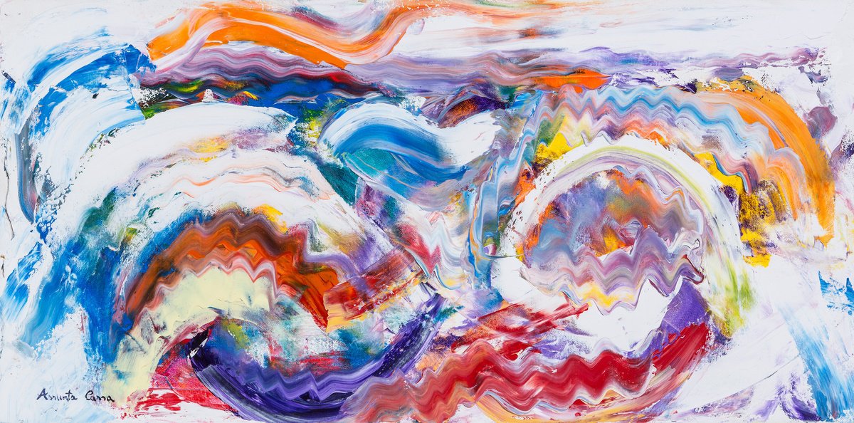 Abstract Oil Painting By Assunta Cassa, 24 X 12, Spensieratezza, Original Artwork