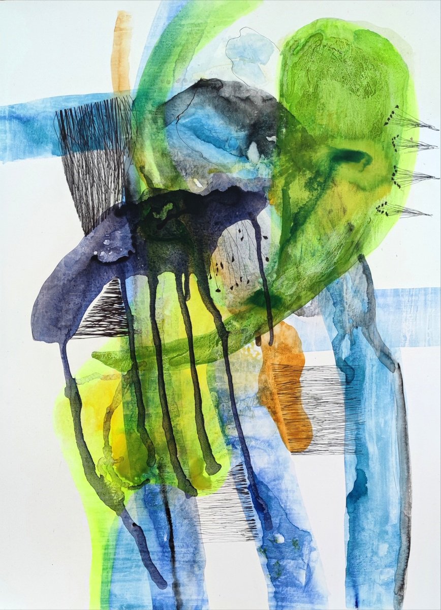 Expressive Abstract Painting By Chrissy Guest, 22 X 30, Roots, Original Artwork