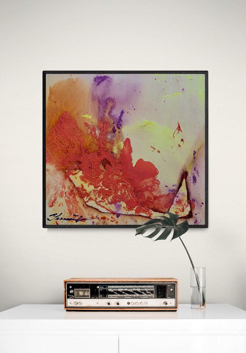 Abstract Acrylic Painting By Yaroslav Yasenev, 15 X 14", Red Cloud, Original Artwork