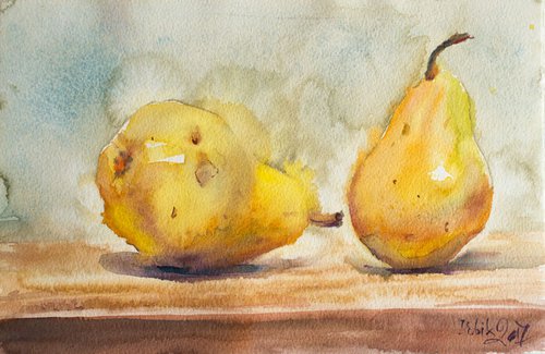 “Two pears in a Light Environment” 11,4*7,4” by Irina Bibik-Chkolian