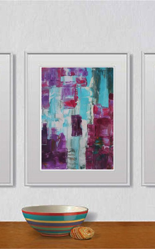 Set of 3 abstract original paintings on paper A4 - 18J029 by Kuebler