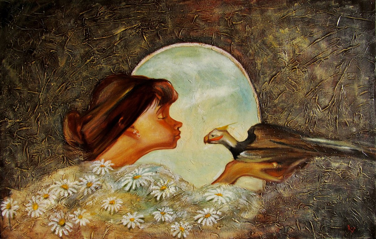 Illustrative Portrait Oil Painting By Serhiy Roy, 28 X 18", Tet A Tet., Original Artwork