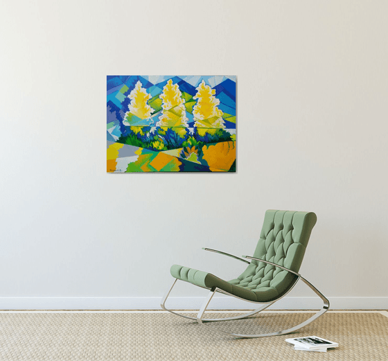 Three trees (60x80cm, cubism, oil painting, ready to hang)