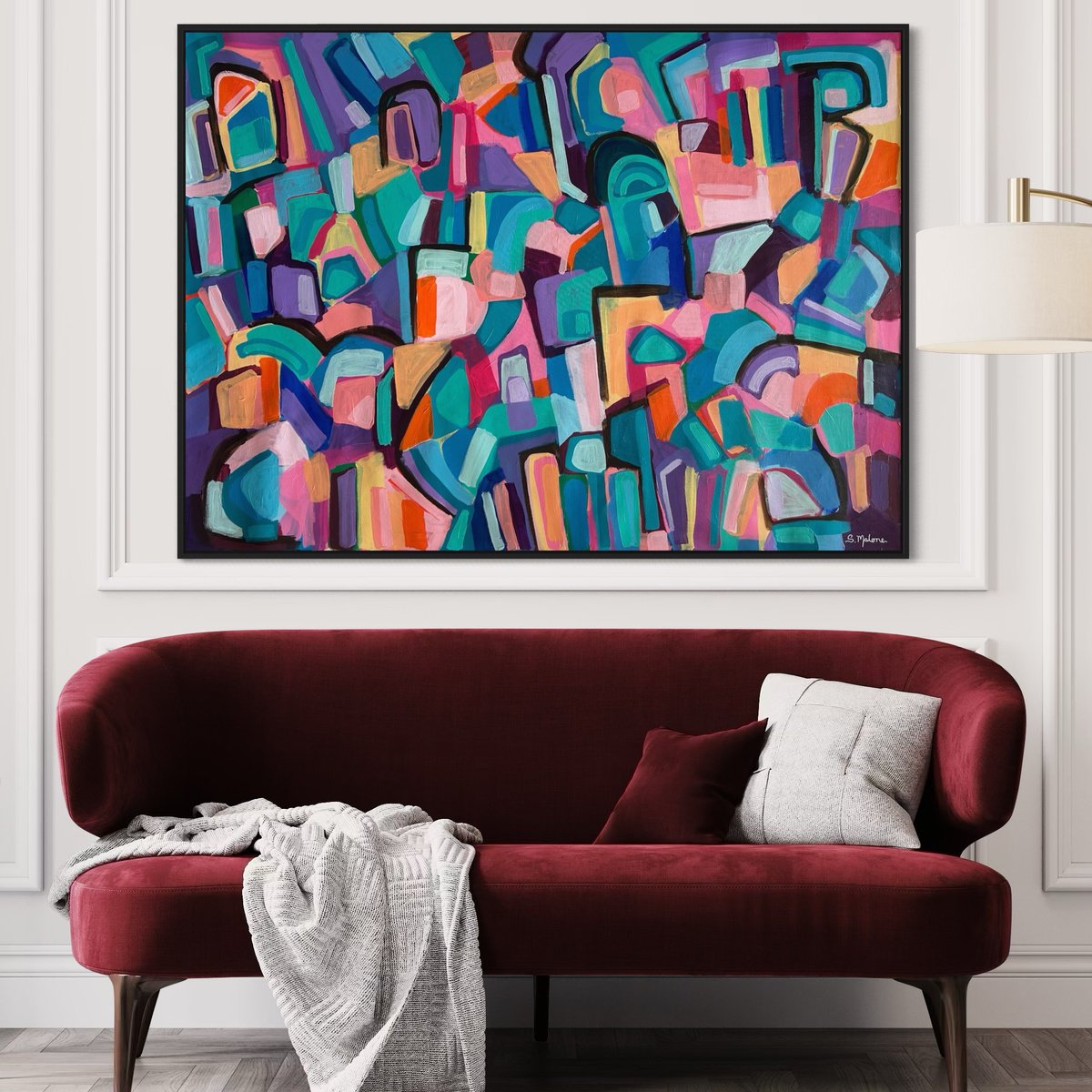 Abstract Acrylic Painting By Samantha Malone, 51 X 37", Color Block Delight, Original Artwork
