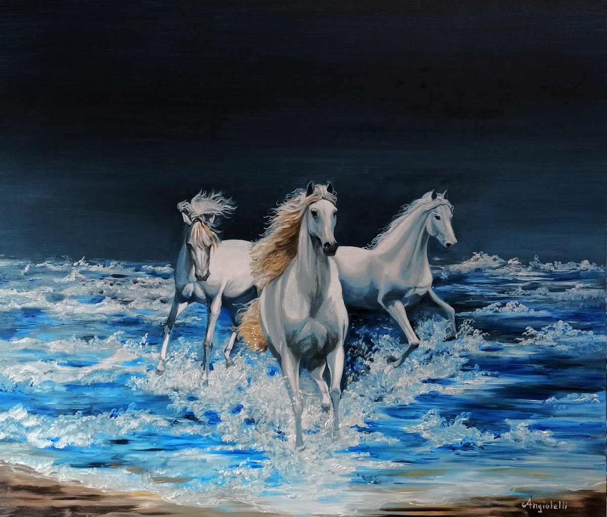 Photorealistic Animal Oil Painting By Anna Rita Angiolelli, 28 X 24, Free Spirits, Original Artwork