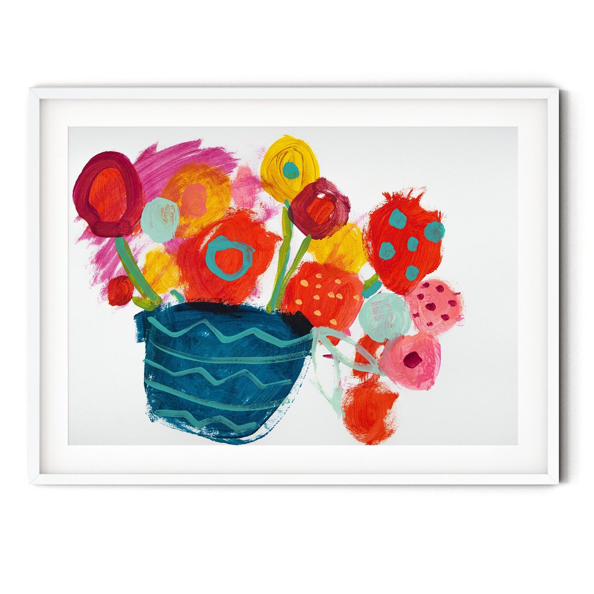 Expressive Botanical Acrylic Painting By Suzie Cumming, 23 X 17", Rainbow Flowers, Original Artwork