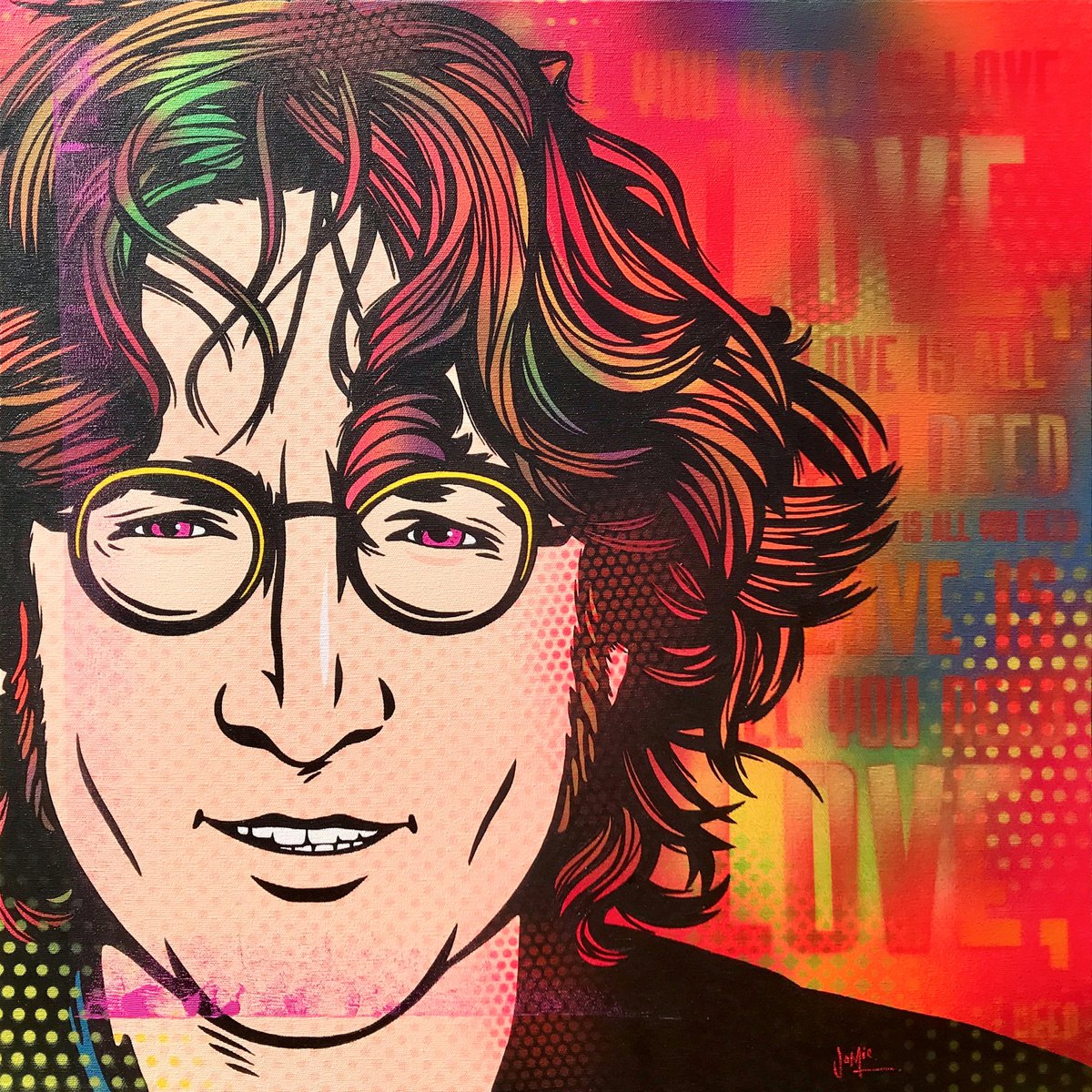 Urban And Pop Portrait Acrylic Painting By Jamie Lee, 24 X 24, John Lennon, Original Artwork