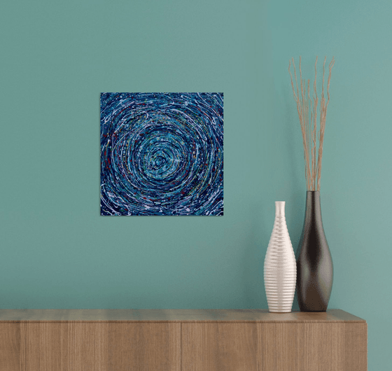 Abstract Star Trails Pollock Inspired Painting on Canvas - 12 "X 12" X 0.5"