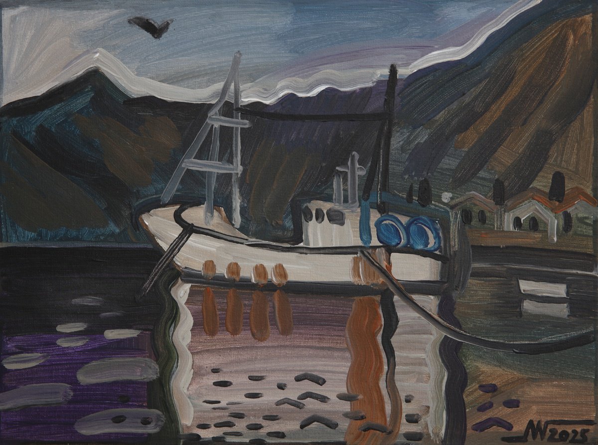 Landscape Acrylic Painting By Marina Gorkaeva, 16 X 12", Boka, Original Artwork