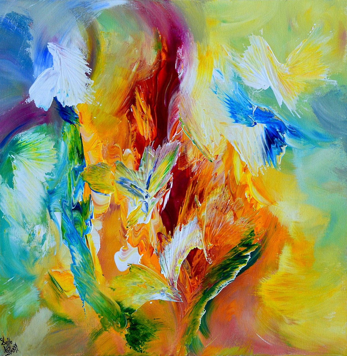 Abstract Acrylic Painting By Isabelle Vobmann, 28 X 28, The Way To Inner Peace, Original Artwork