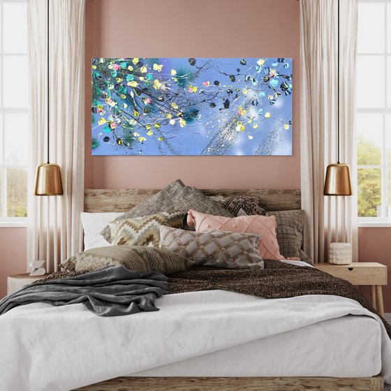 Square acrylic painting "Dance De Fleurs" 19,7 x 39,4 inches
