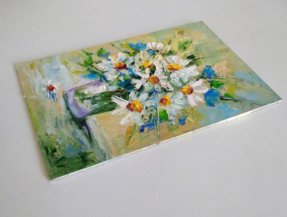 Bouquet of daisies, Daisy Painting Small Floral Original Wall Art Flower Bouquet Artwork