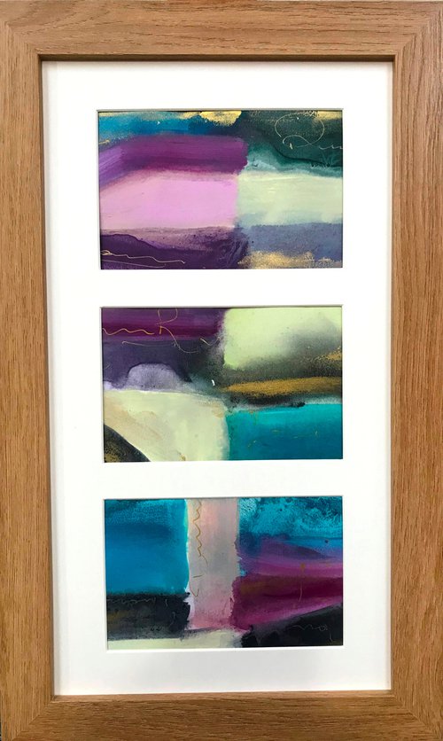 Abstract 'Love Letters' Triple Framed by Maxine Anne  Martin