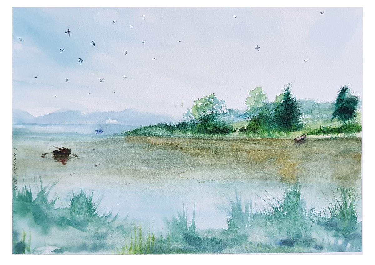 Impressionistic Landscape Watercolour By Yulia Schuster, 11 X 8", Calm And Color, Original Artwork