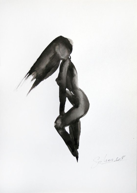 Nude Model 10. Sketch Ink /  ORIGINAL PAINTING