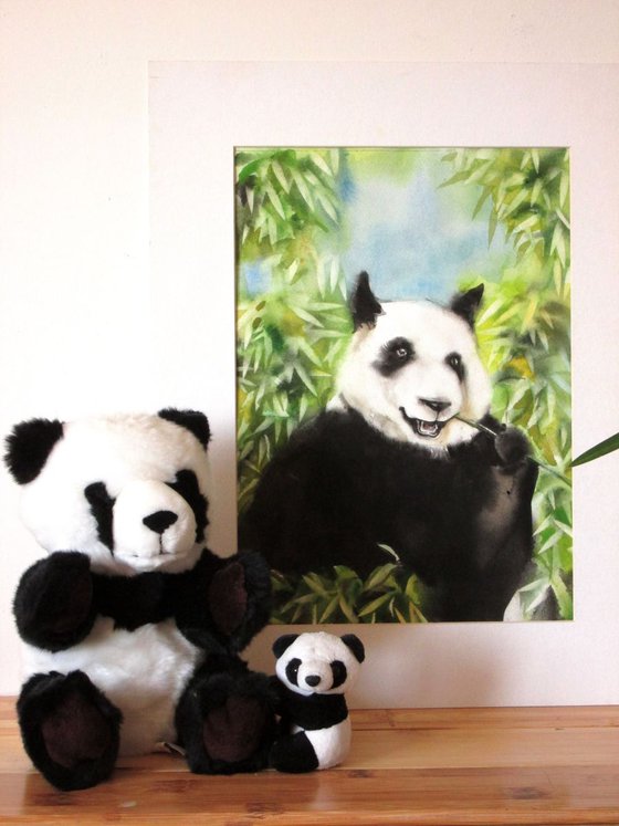 Giant panda with bamboo