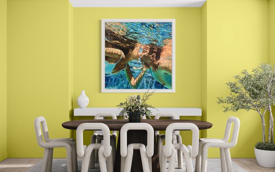 Freedom and love - Original oil painting; Underwater; seascape; Pool; Splash; Summer; Nautical; Oil painting; Waves; Sea; Ocean