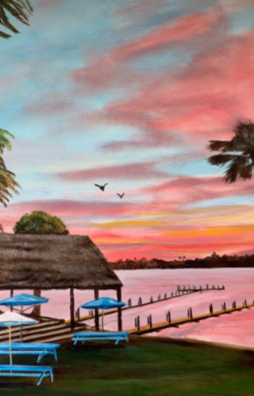 Evie’s Spanish Point Tiki Bar At Sunset by Lloyd Dobson