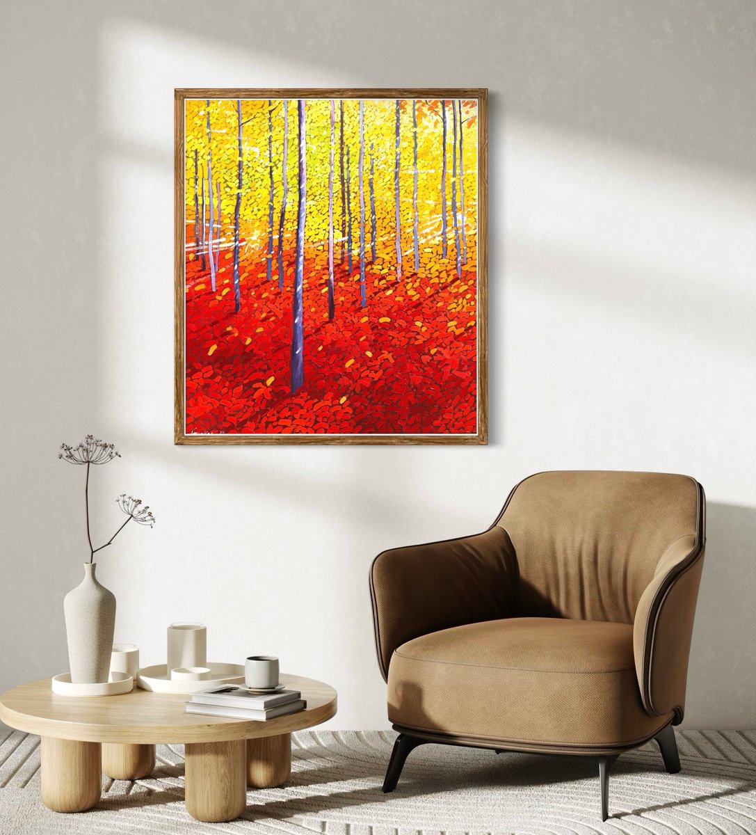 Impressionistic Landscape Oil Painting By Volodymyr Smoliak, 24 X 28", Aspen Forest, Original Artwork