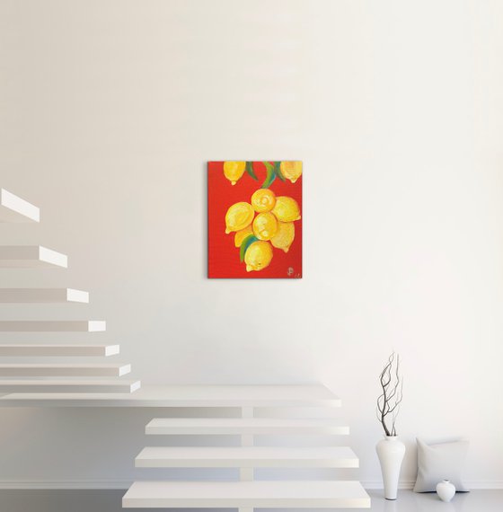 Golden Lemons on Red