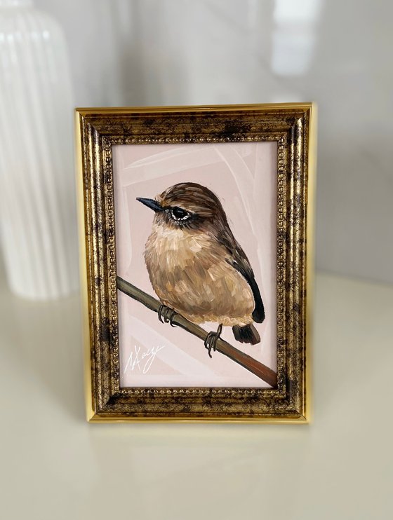 Bird painting mini art framed 14x18cm 5x7inch