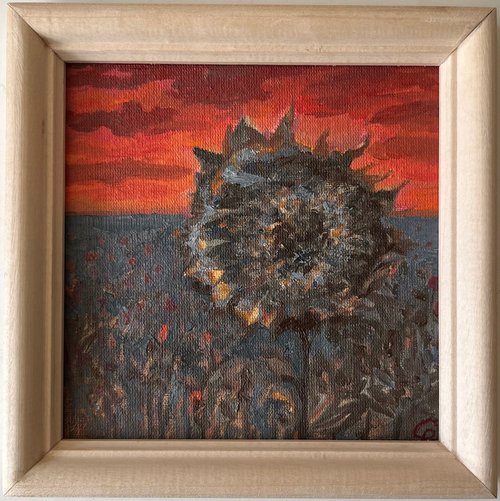 Sunflower small oil painting miniature artwork by Roman Sergienko