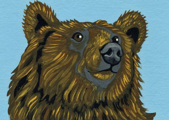 ACEO ATC Original Miniature Painting Brown Grizzly Bear Wildlife Art-Carla Smale