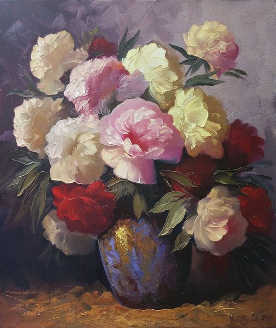 Peonies(60x70cm, oil painting, palette knife, ready to hang)