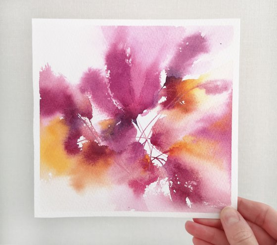 Small floral painting with abstract purple flowers