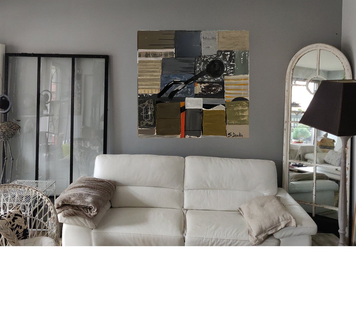 Abstract Acrylic Painting By Sylvie Dodin, 39 X 39", Beige Colors, Original Artwork