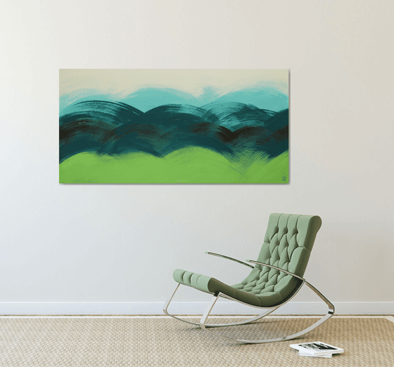 Brushed Greenfield - Abstract landscape painting - 140x70m - Ronald Hunter - 22A