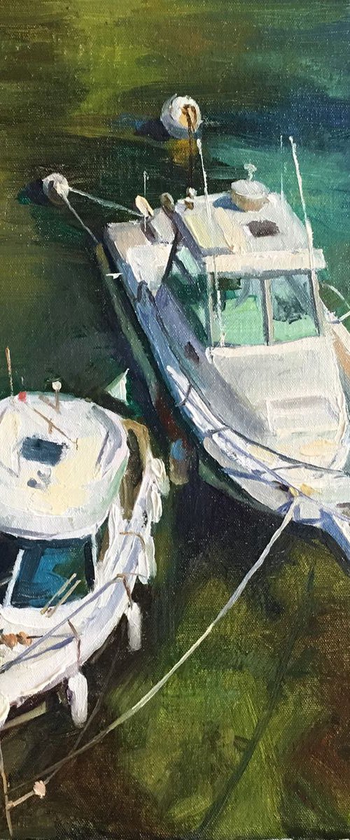 Two White Boats in Belle-Ile-En Mer by Ling Strube