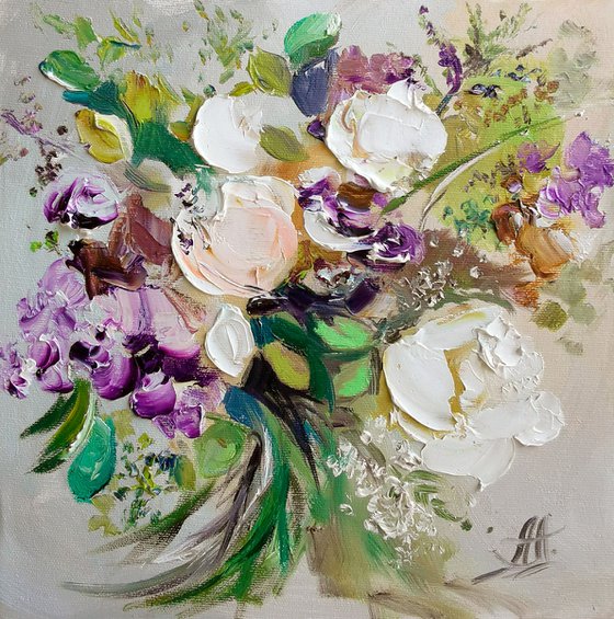 Peonies canvas painting, Flowers original painting,