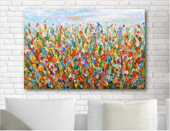 Meadow Joy - Abstract Floral Field Painting, Palette Knife Art