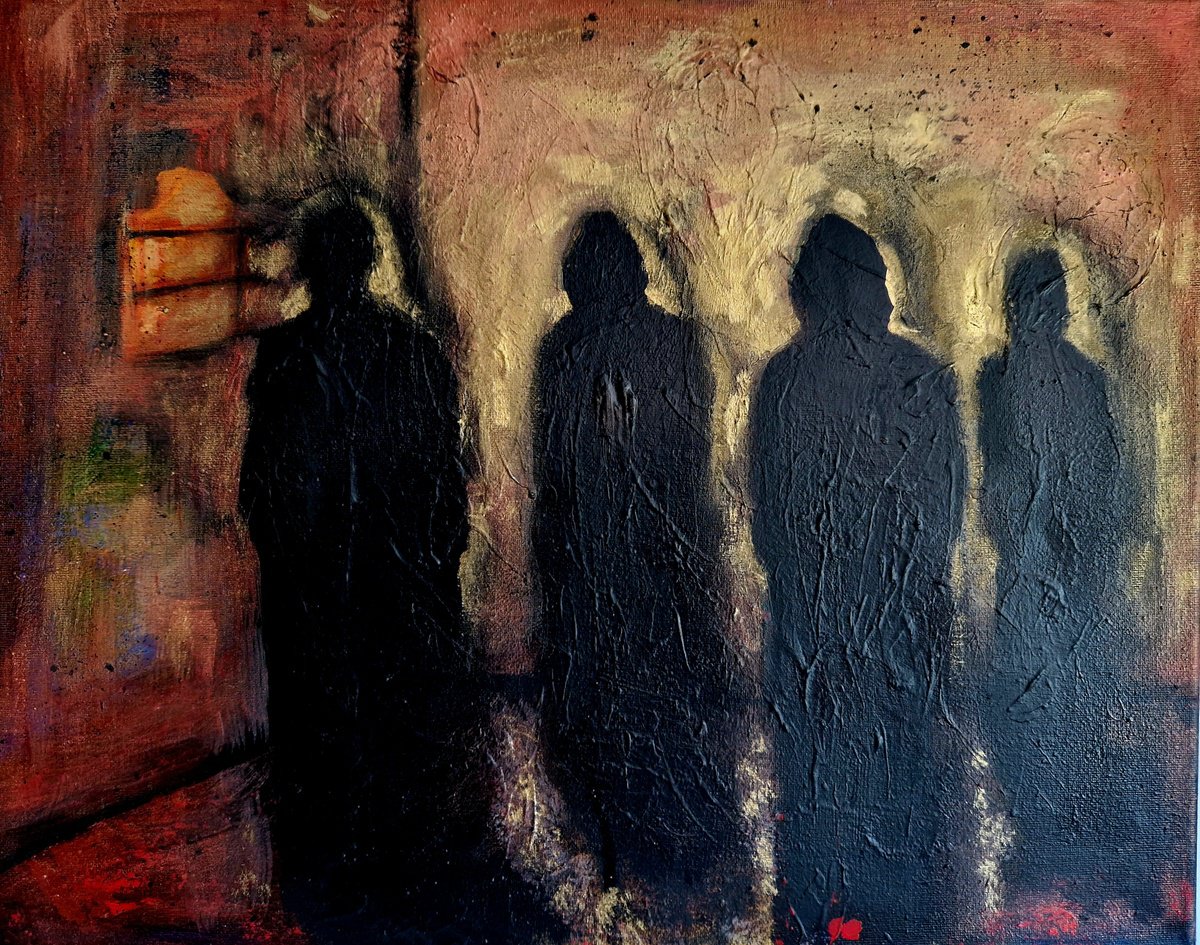 Abstract Portrait Acrylic Painting By Leezee Lee ( Georgiana L. Nicolae), 20 X 16", Strangers In A Dark Room Vi, Artfinder