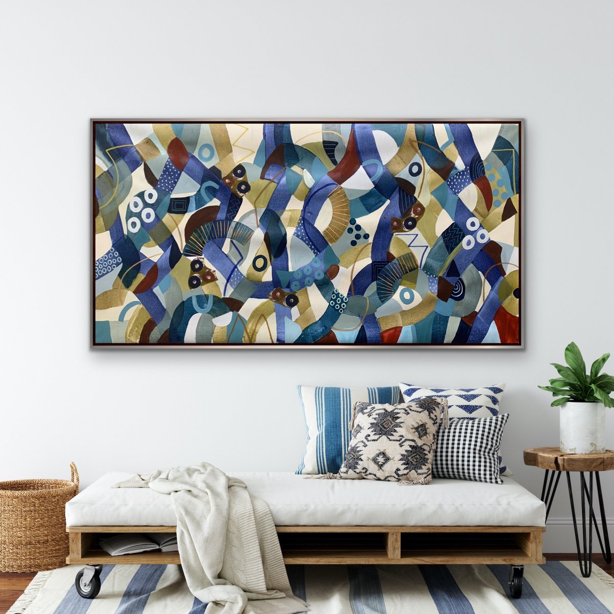 Organic Abstract Acrylic Painting By Rashna Hackett, 72 X 36", To The Moon And Back, Original Artwork