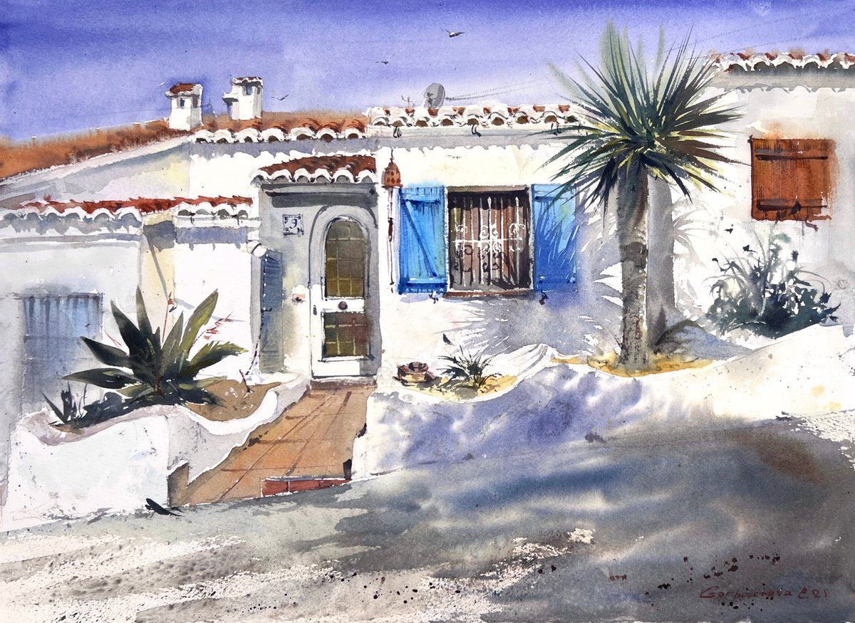 Impressionistic Cityscapes Watercolour By Eugenia Gorbacheva, 20 X 15, White Silence Of Valencia, Original Artwork