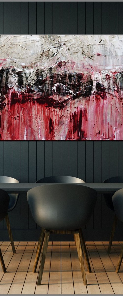 Rose 200cm x 80cm Rose Grey Textured Abstract Art by Franko