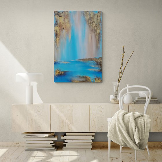 A XL large original modern semi-abstract painting "Shine"