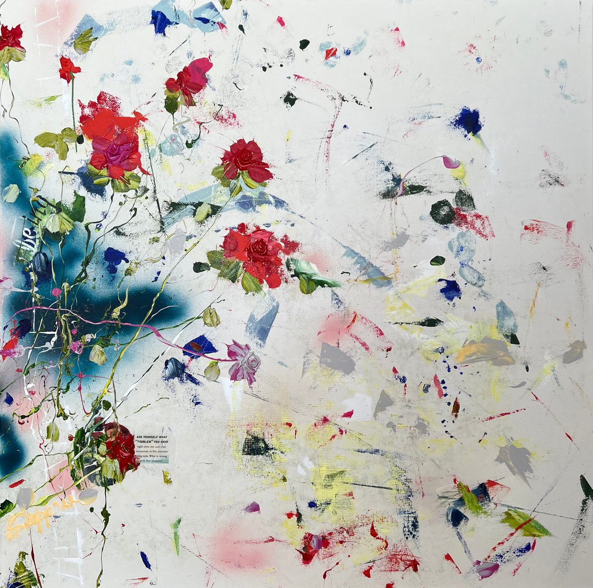 Square acrylic painting with flowers - Weekend Of Thoughts - ¯ 90x90cm by Anastassia Skopp