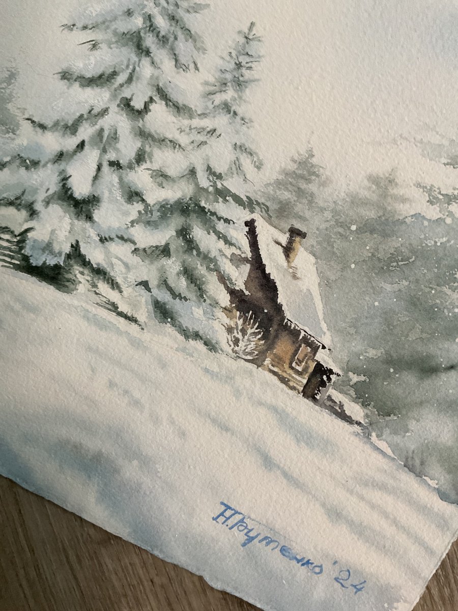 Illustrative Landscape Watercolour By Natalia Butenko, 15 X 11", In Winter