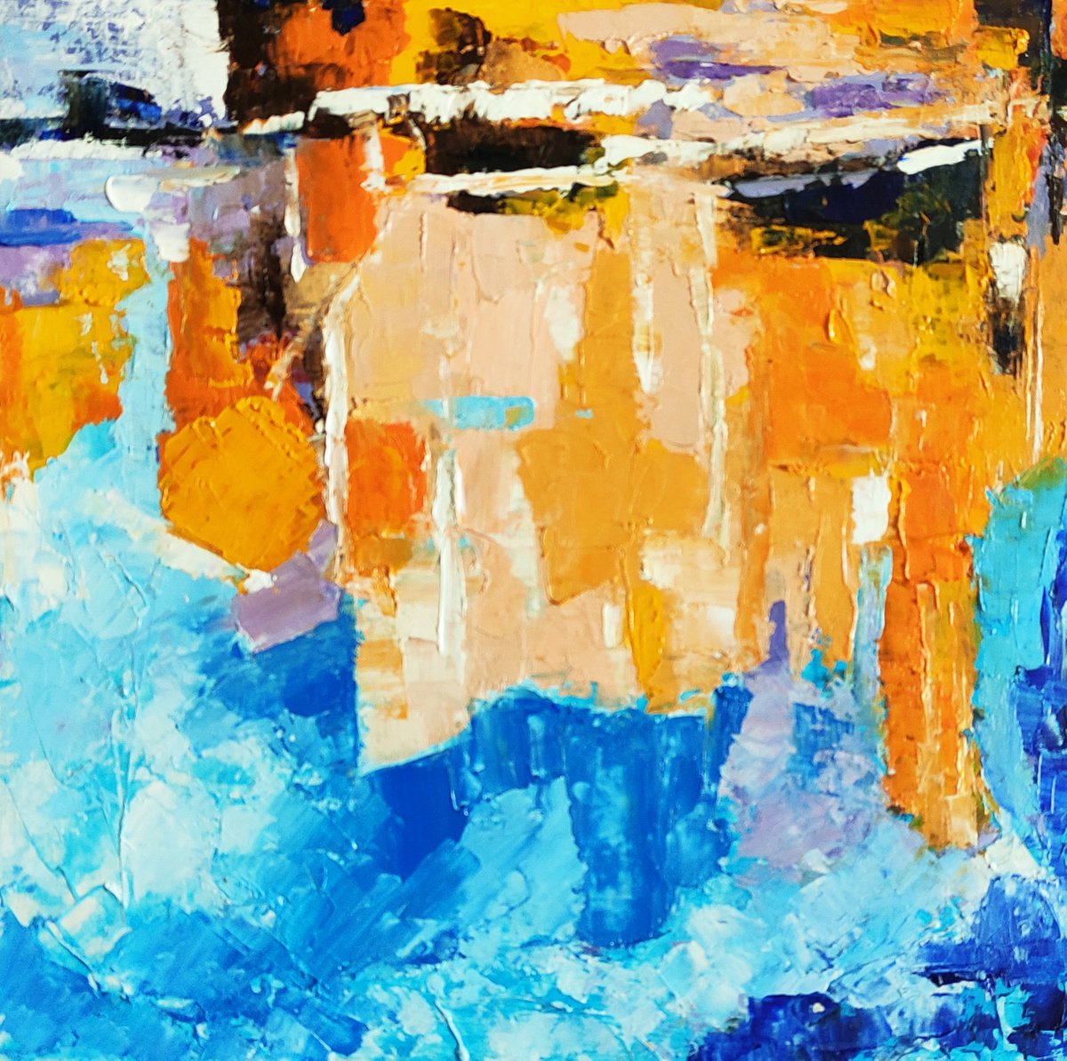 Reflections N 2, Abstract Painting Small Original Art Blue Orange Beige Artwork Multicolor... by Yulia Berseneva