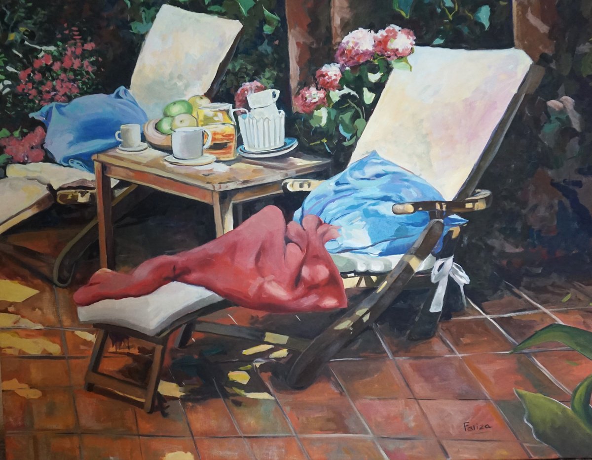 Impressionistic Botanical Oil Painting By Amaya Fernandez Fariza, 36 X 29, Tumbonas, Original Artwork