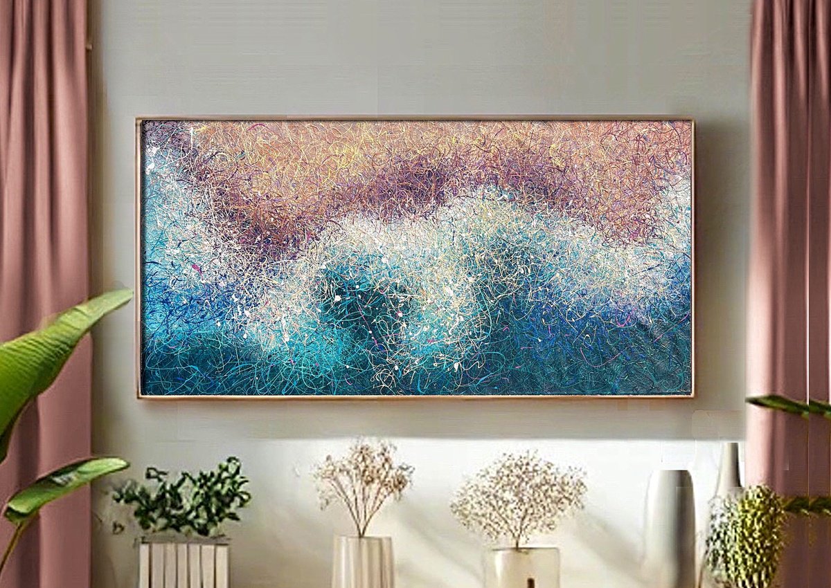 Abstract Landscape Acrylic Painting By Nadiia Antoniuk, 69 X 35", The Wave Of Change, Original Artwork