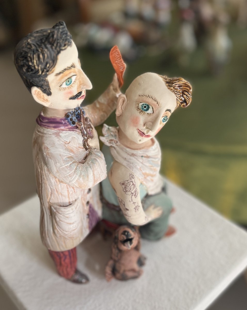 Naive Clay Sculpture , In The Barbershop Or Waiting For The Ear. By Elya Yalonetski, 6 X 11, Artwork For Sale On Artfinder