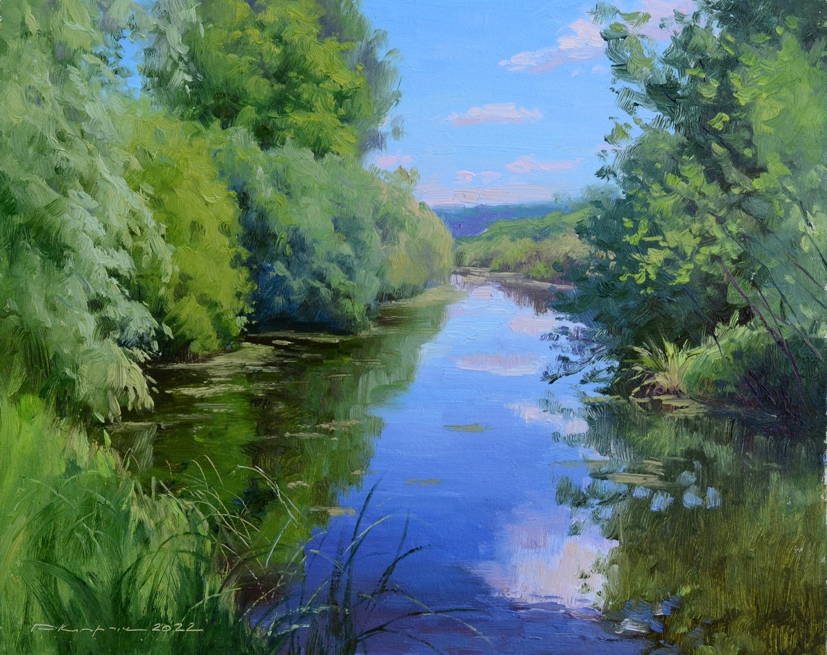 Impressionistic Landscape Oil Painting By Ruslan Kiprych, 12 X 9", Cozy Shore, Original Artwork